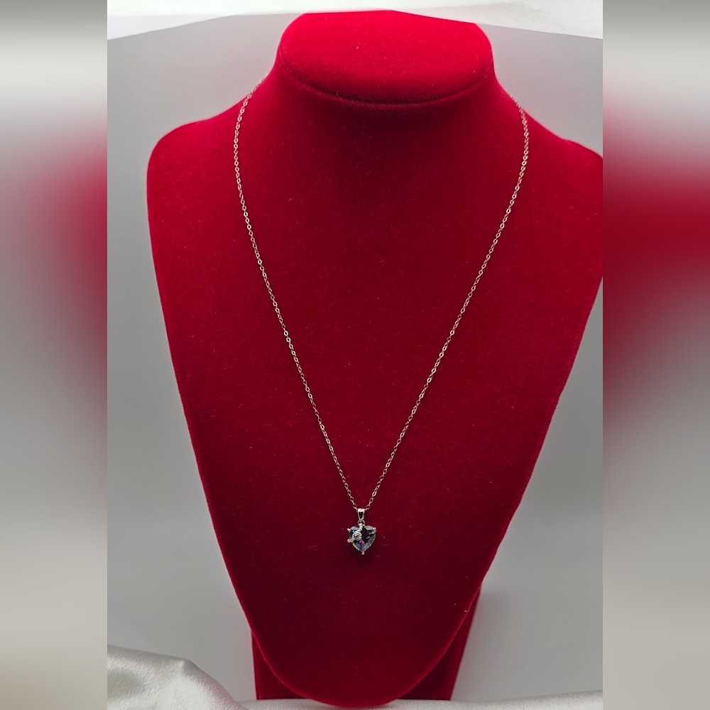 Sterling Silver Mystic Topaz CZ Heart Pendant Necklace